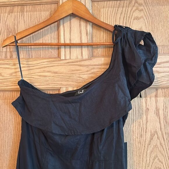 LULUS Sun-Kissed Memories One-Shoulder Ruffled Linen Blend Midi Dress *NEW* - Picture 5 of 16